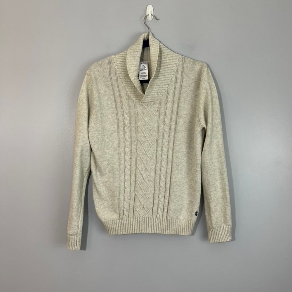 Izod 100% Cotton Greige Sweater with Folded Collar